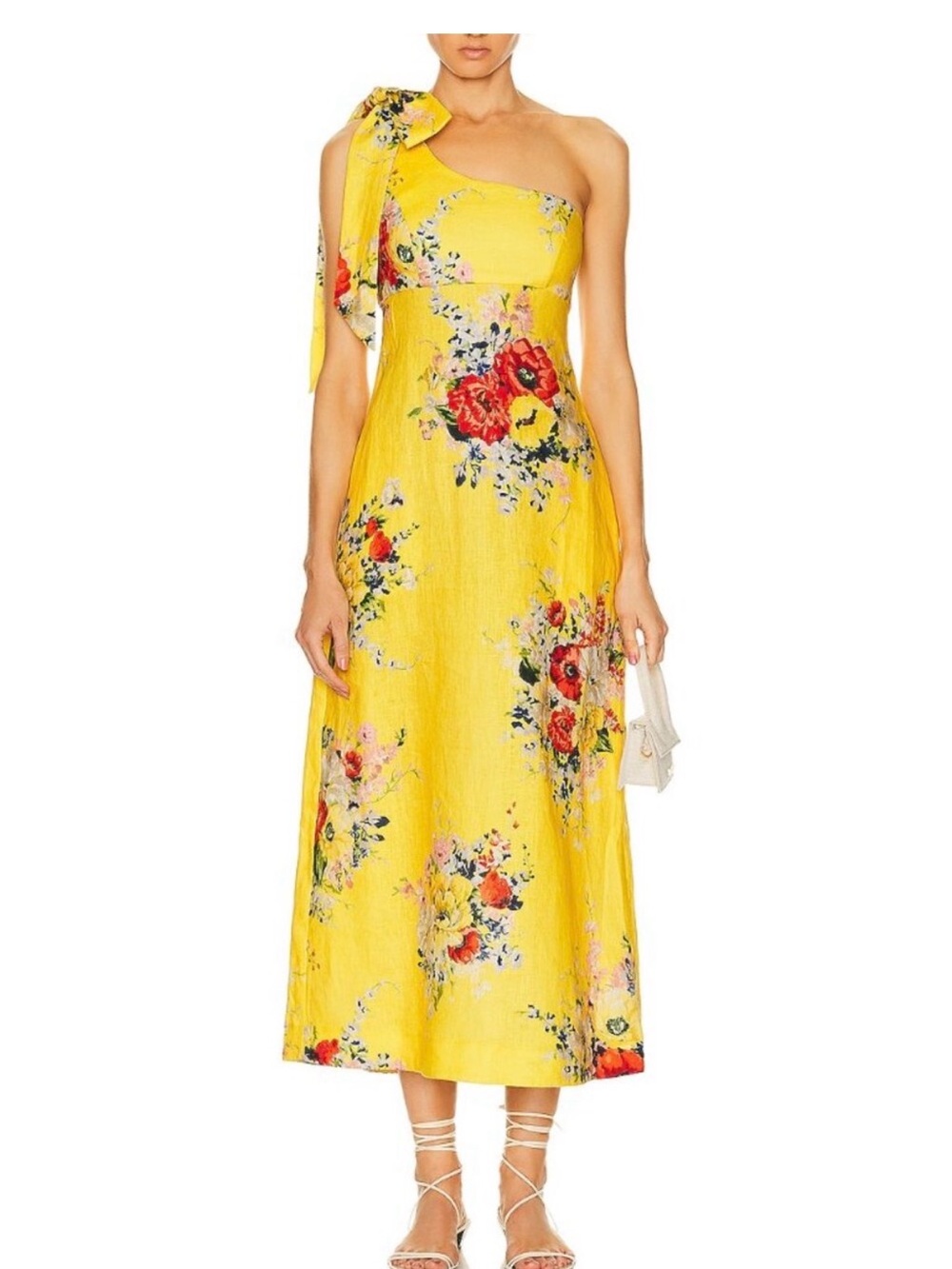 Zimmermann Bright Yellow One-Shoulder Floral Midi Dress